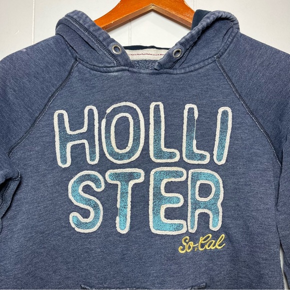 Hollister SoCal Logo Navy Hoodie Medium TRUE Y2K 2000s Pullover - Picture 2 of 6